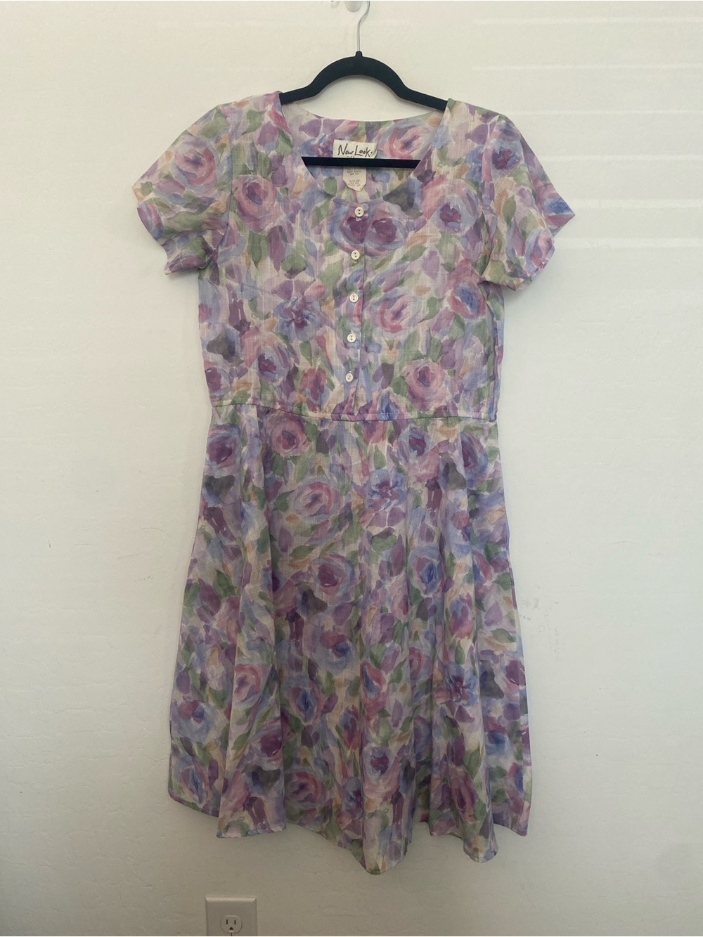 90’s Vintage Purple Floral Short-Sleeve Button Dress